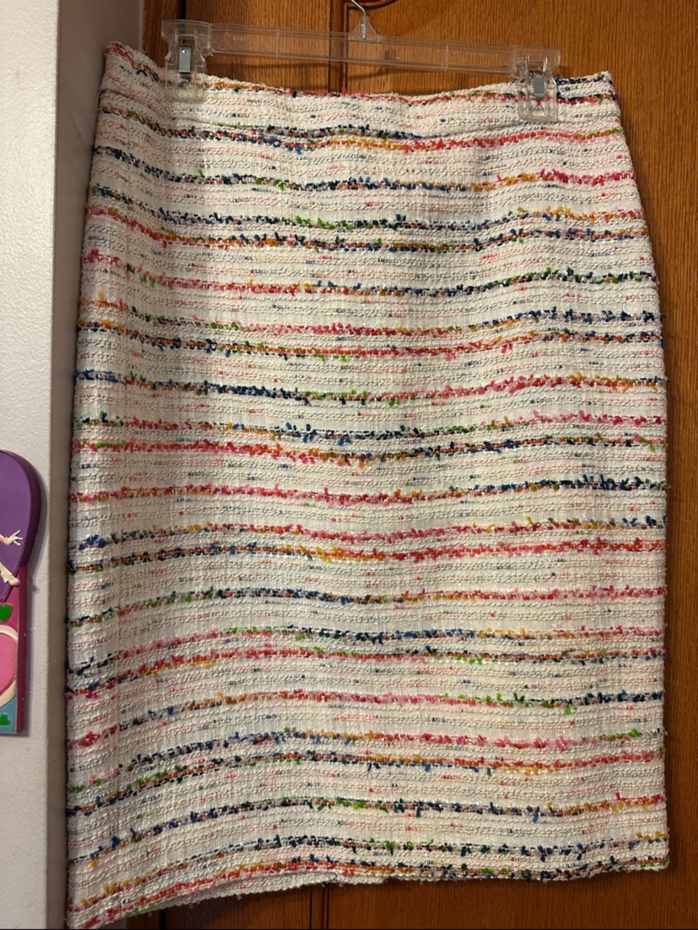 J. Crew White Tweed Pencil Skirt with Multicolor Stripes